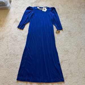 VTG ~ 1980s ~ davidbrown ~ Royal Blue Velvet Dress ~ Puff Sleeve ~ Beads ~Size M